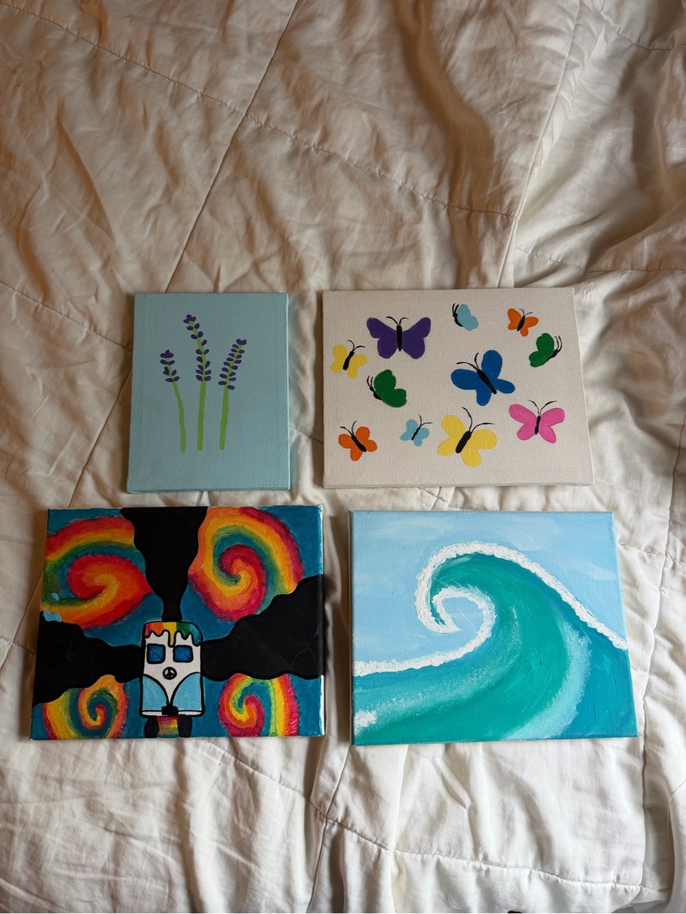 Handmade small canvas art painting room decor 4 set bundle